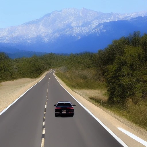 Black compact turbocharged sedan driving down an open highway road