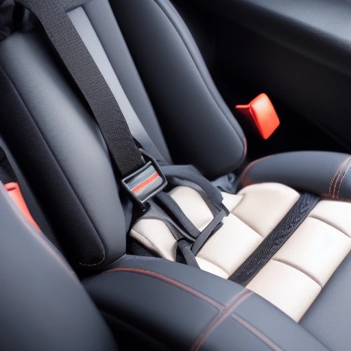 A child safety seat anchored firmly into a rear car seat.