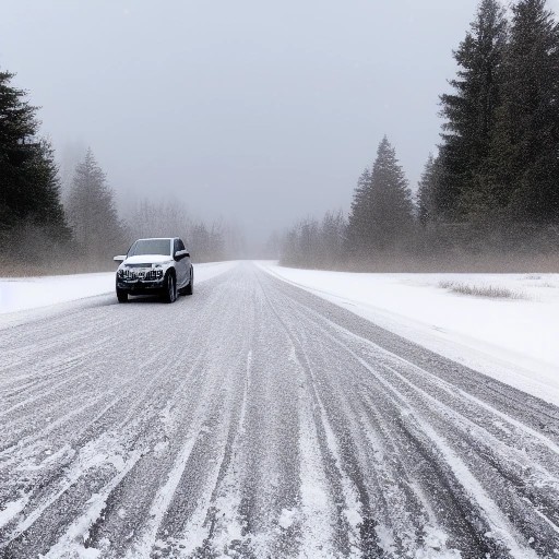 Modern hybrid SUV driving on a snowy winter road
