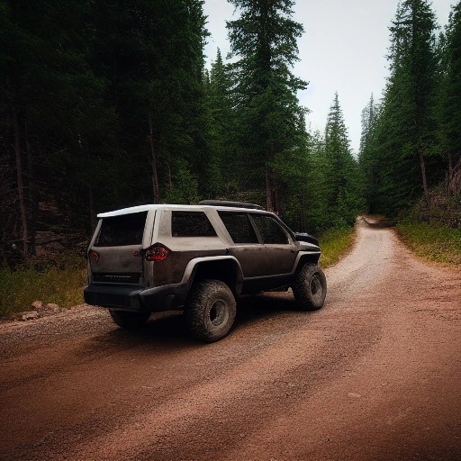 Rugged next generation boxy off road SUV on trail road
