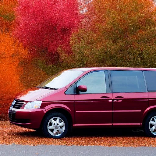 A modern family minivan parked during a crisp autumn afternoon.