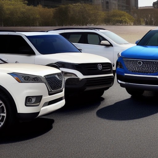 Three distinct trim variants of a modern SUV model parked in a row.