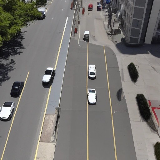 Two compact crossovers driving through city traffic lanes