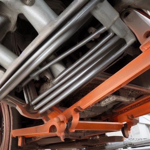 Rusty rear subframe crossmember under a car