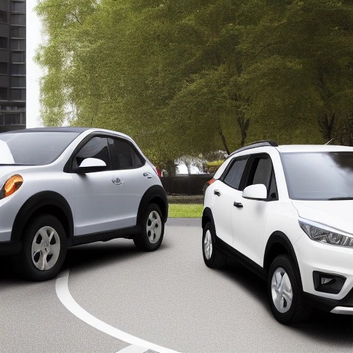 Two different sized compact crossover SUVs parked together