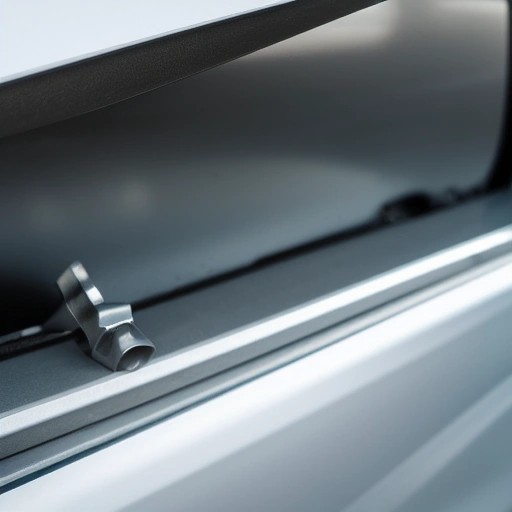 The lower metal sliding door track channel on a modern passenger minivan