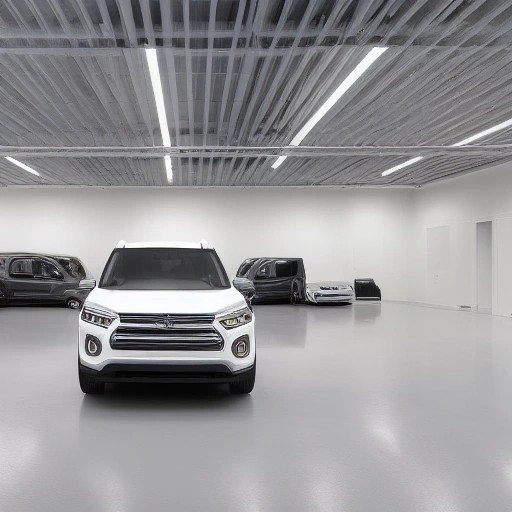 White three row family crossover SUV inside a dealership showroom