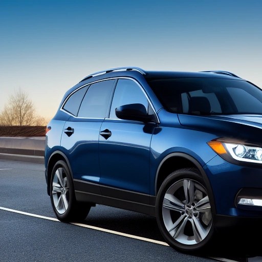 A dependable dark blue crossover SUV parked at a commuter lot.