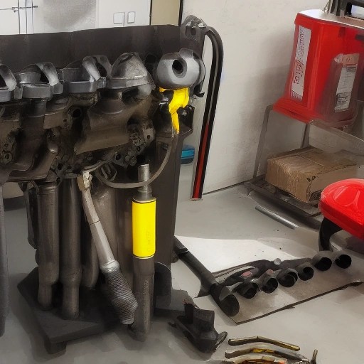 Maintenance tools and parts prepared next to a modern turbocharged engine.