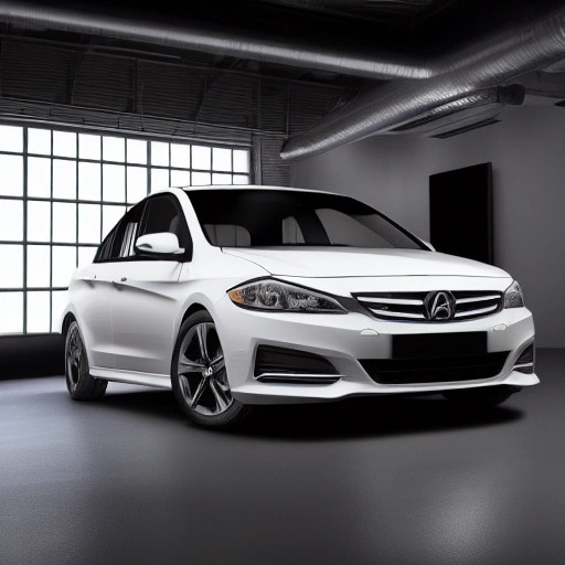 Sport Compact Si Sedan Parked in Modern Garage Studio