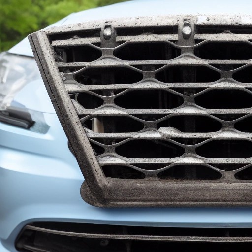 Damaged Air Conditioning Condenser Behind Front Car Grille