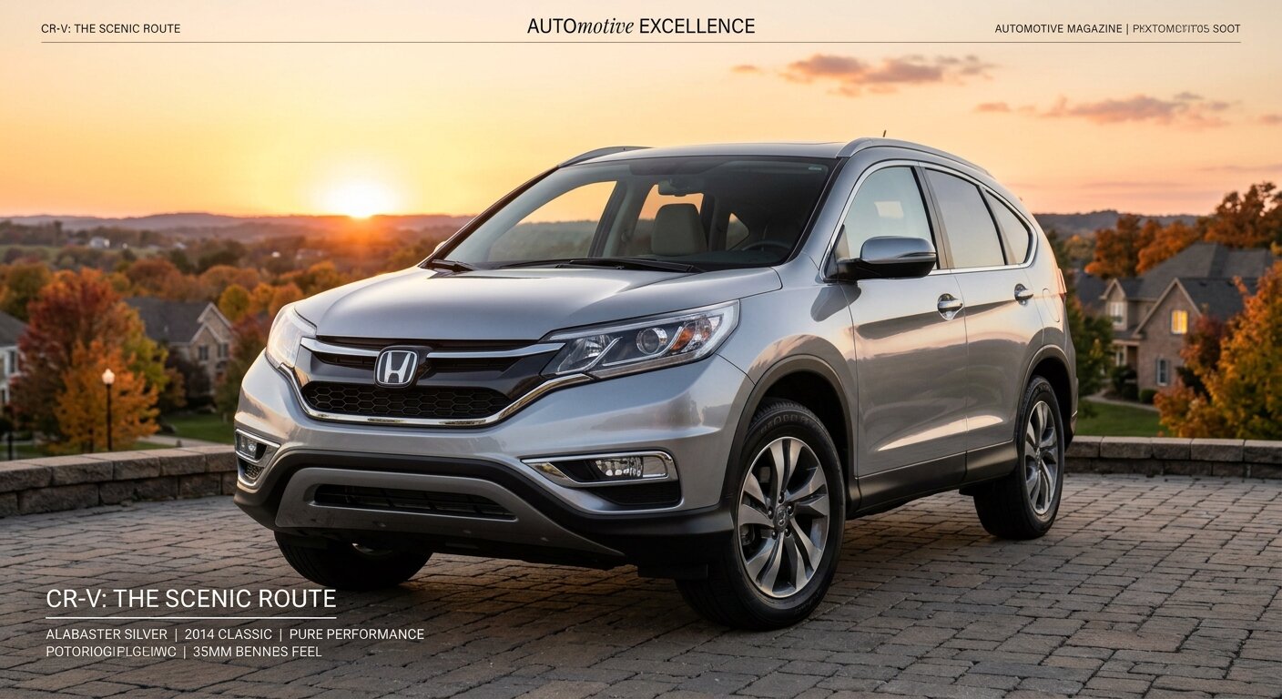2014 Honda CR-V compact SUV parked on an scenic overlook during golden hour